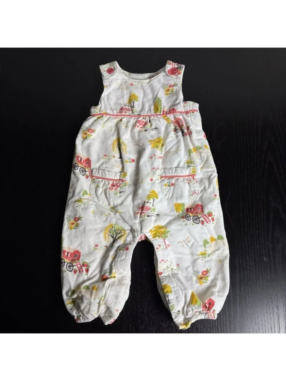 BABY BODEN Girls 6-12M One-Piece Corduroy Overall Romper Graphic Print